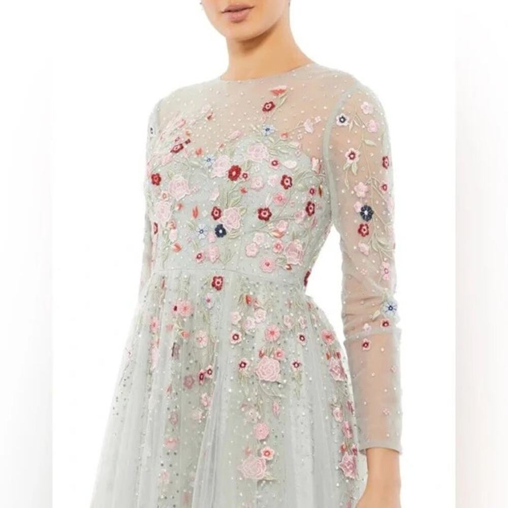 Mac Duggal 11241 Embroidered Illusion Long Sleeve A-Line Gown NWT